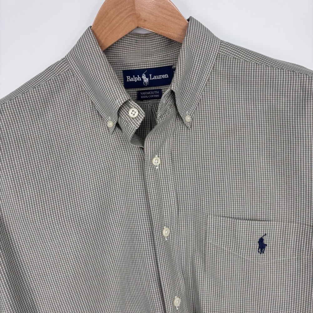 Polo Ralph Lauren Yarmouth Shirt Mens XL (Tag 16 34/35) Green White Check Preppy